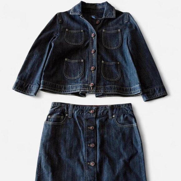 Nautica Dark Wash Denim Jean Skirt and Jacket Matching Set - Picture 1 of 6